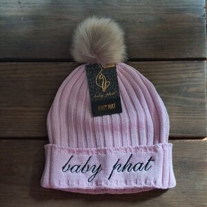 Baby Phat Light Pink Knit Hat with Faux Fur Pom